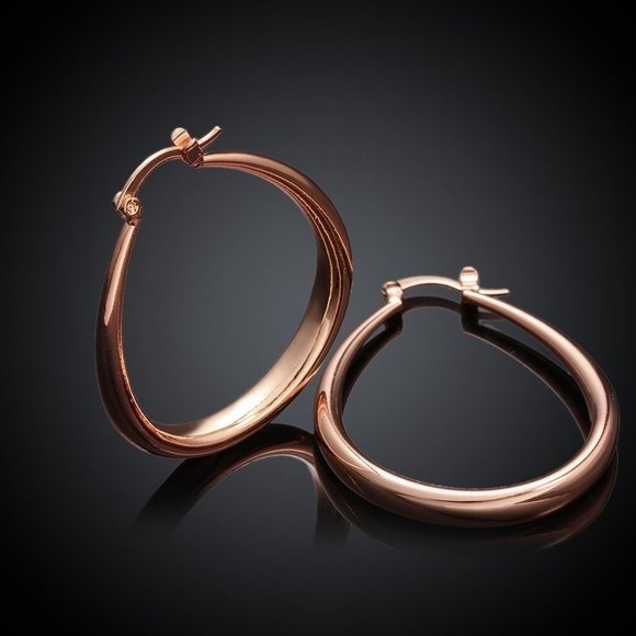 NEW 18K Rose Gold 1.5'' Oval Hoop Earrings - Picture 3 of 9